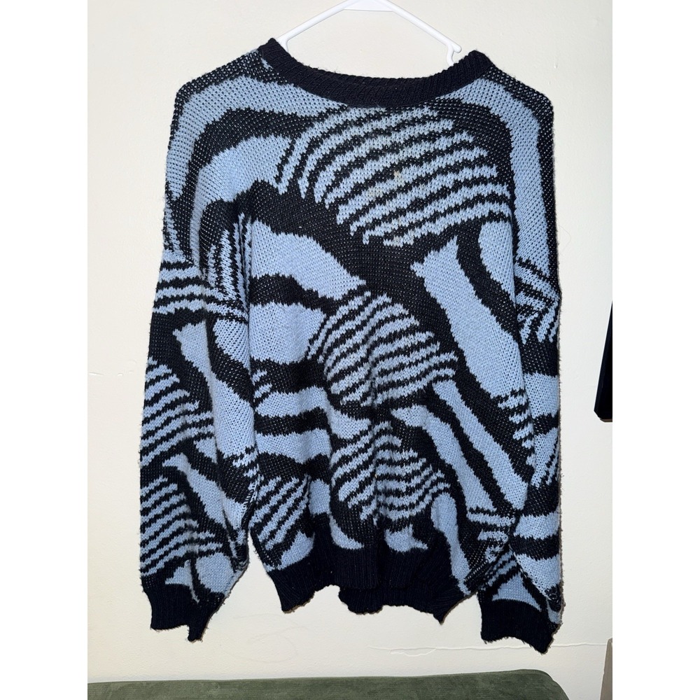 Vintage Edison knitwear men's long sleeve Pullover Sweater Blue 90s Funky Print
